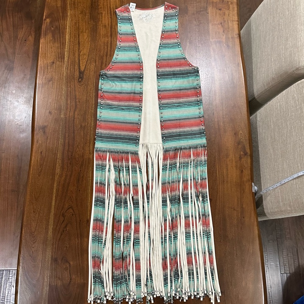 New! Crazy Train Aztec Southwestern Vest Womens OS‎ Fringe Studs Boho Cowgirl